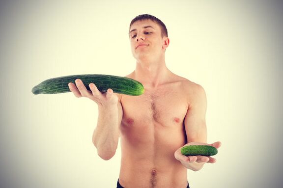 small and enlarged penis on the example of a cucumber